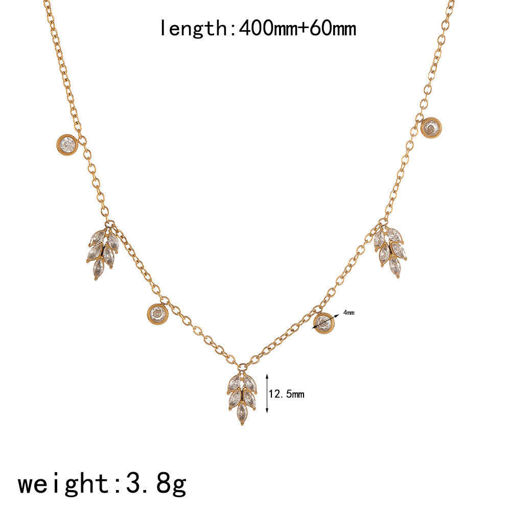 18K gold plated stainless steel diamond-set geometric necklace and bracelet set