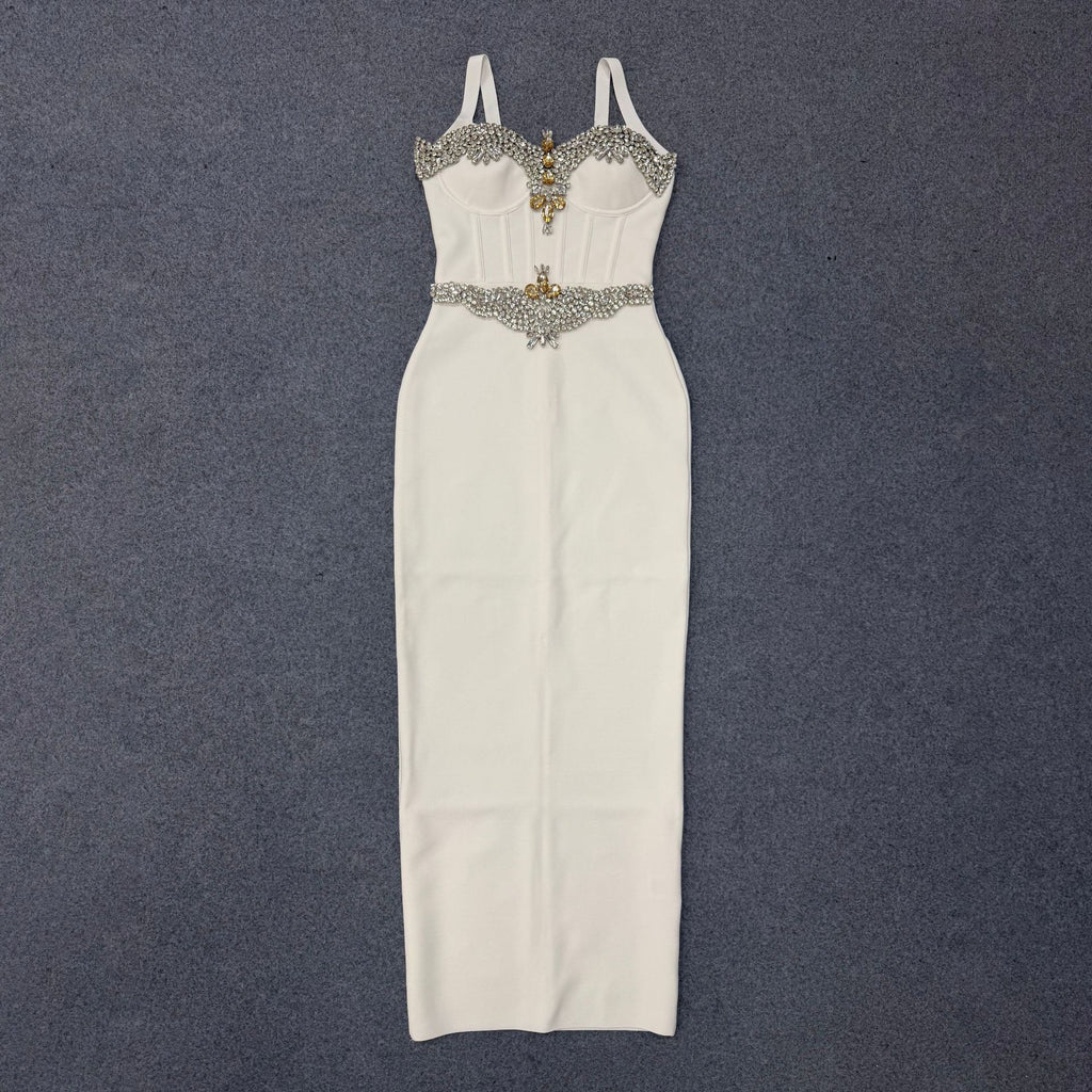 Strapless waist-cinching evening gown