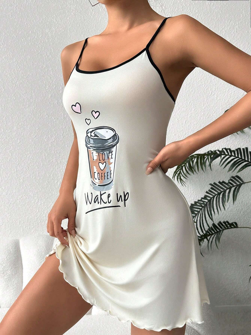 Womens Printed Camisole Nightgown Slim Fit Short Home Dress