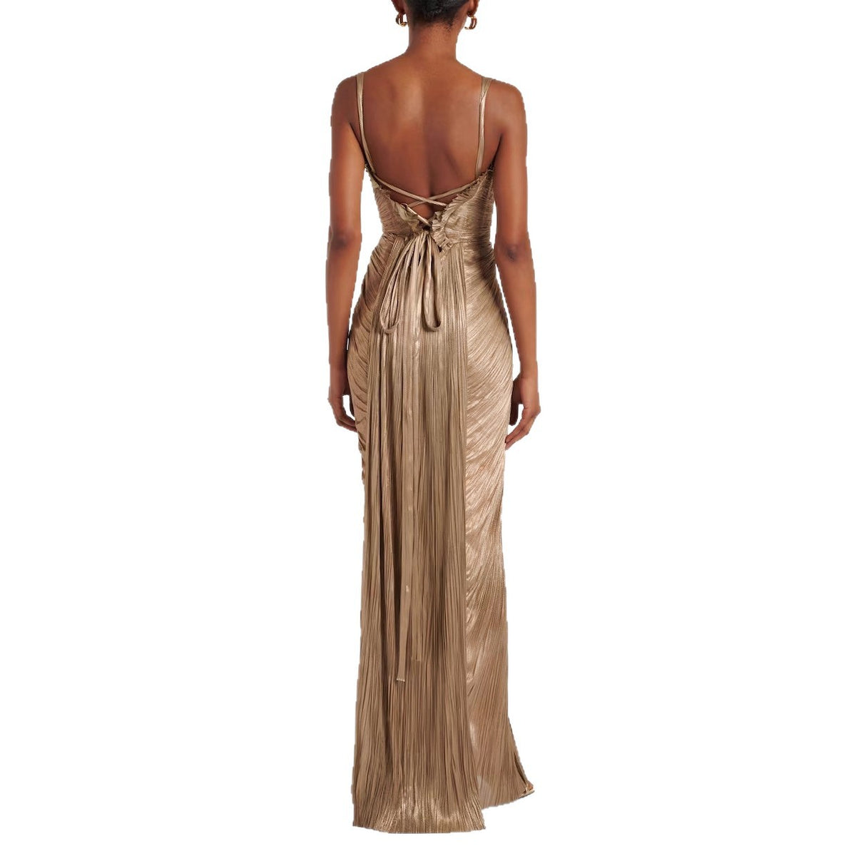 Pleated Gold Lace Up Dress