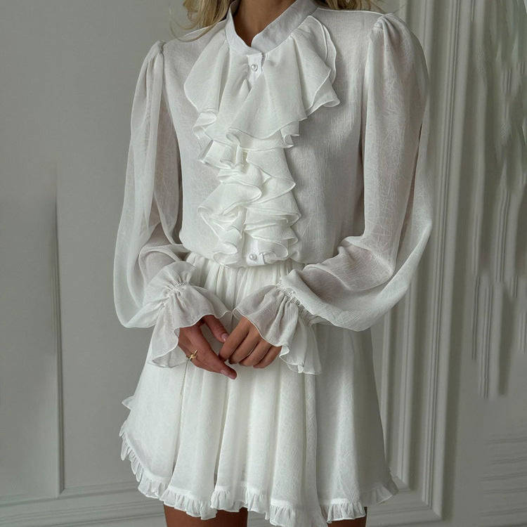 French Elegant Ruffle A-Line Dress