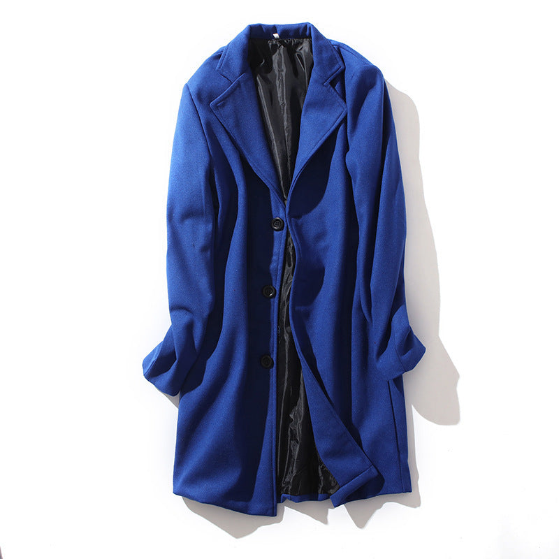 Mens British Style Mid-Length Wool Blend Coat