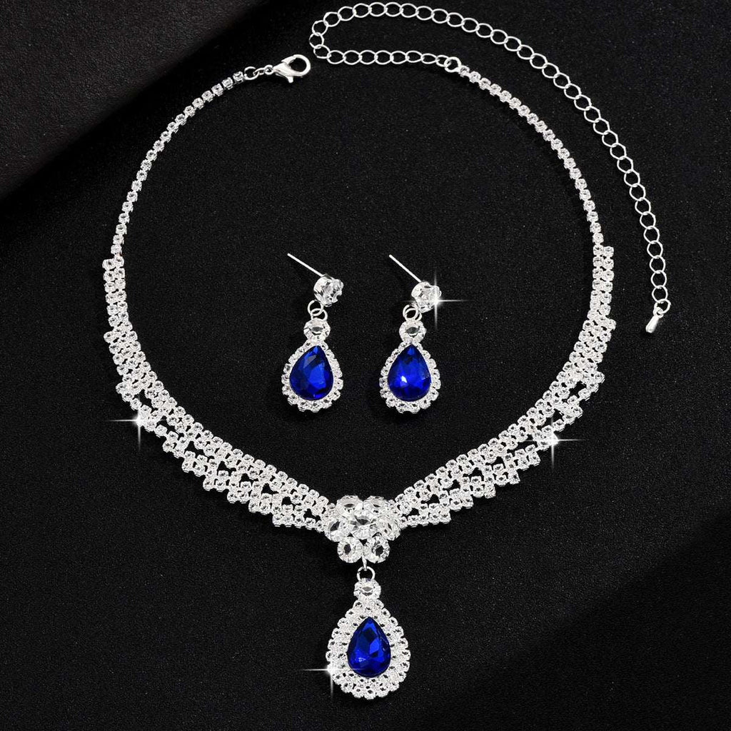 Diamond Drop Flower Necklace Earrings