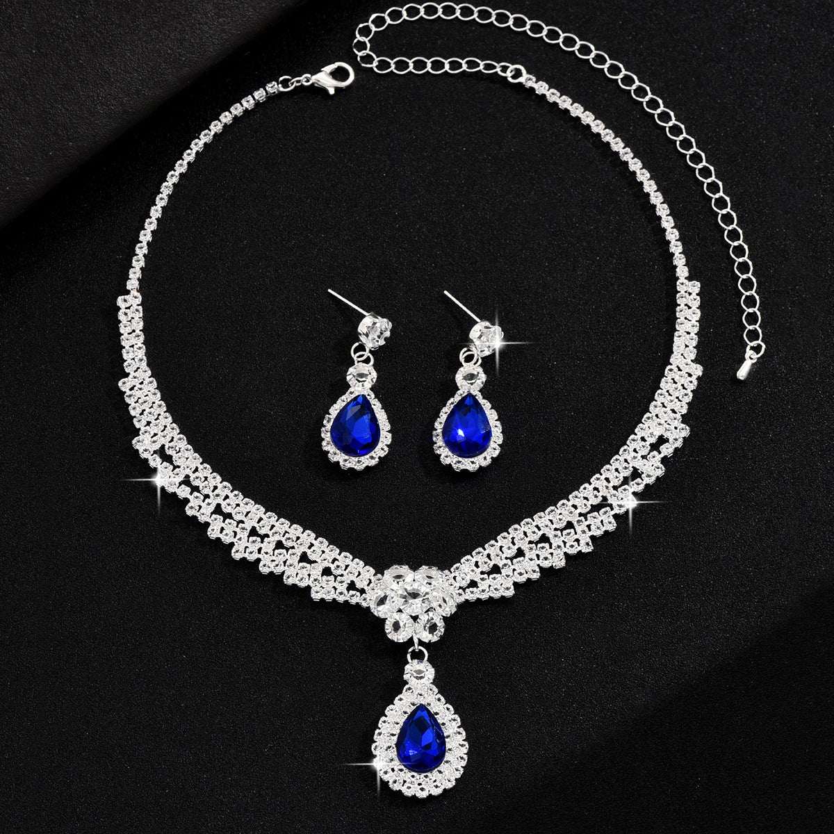 Diamond Drop Flower Necklace Earrings
