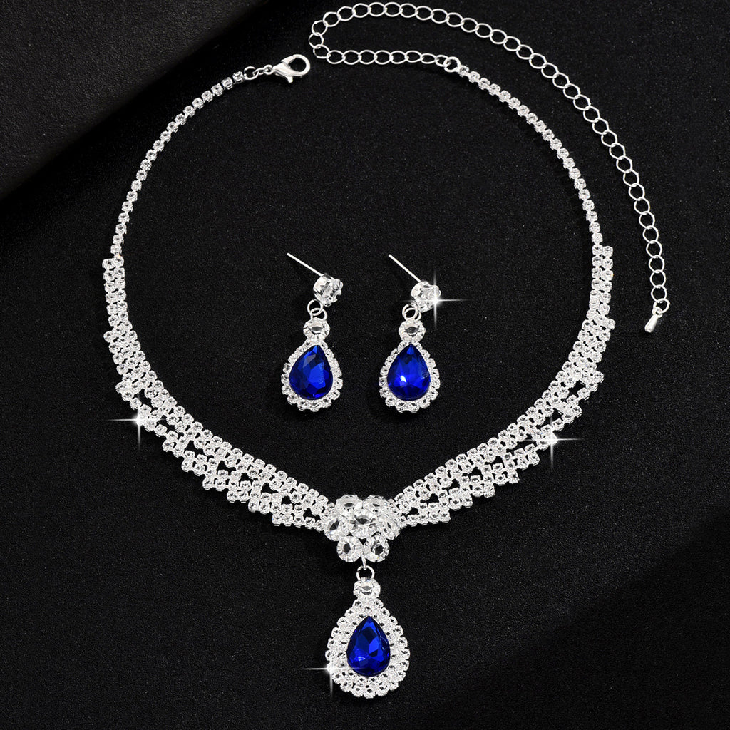 Diamond Drop Flower Necklace Earrings