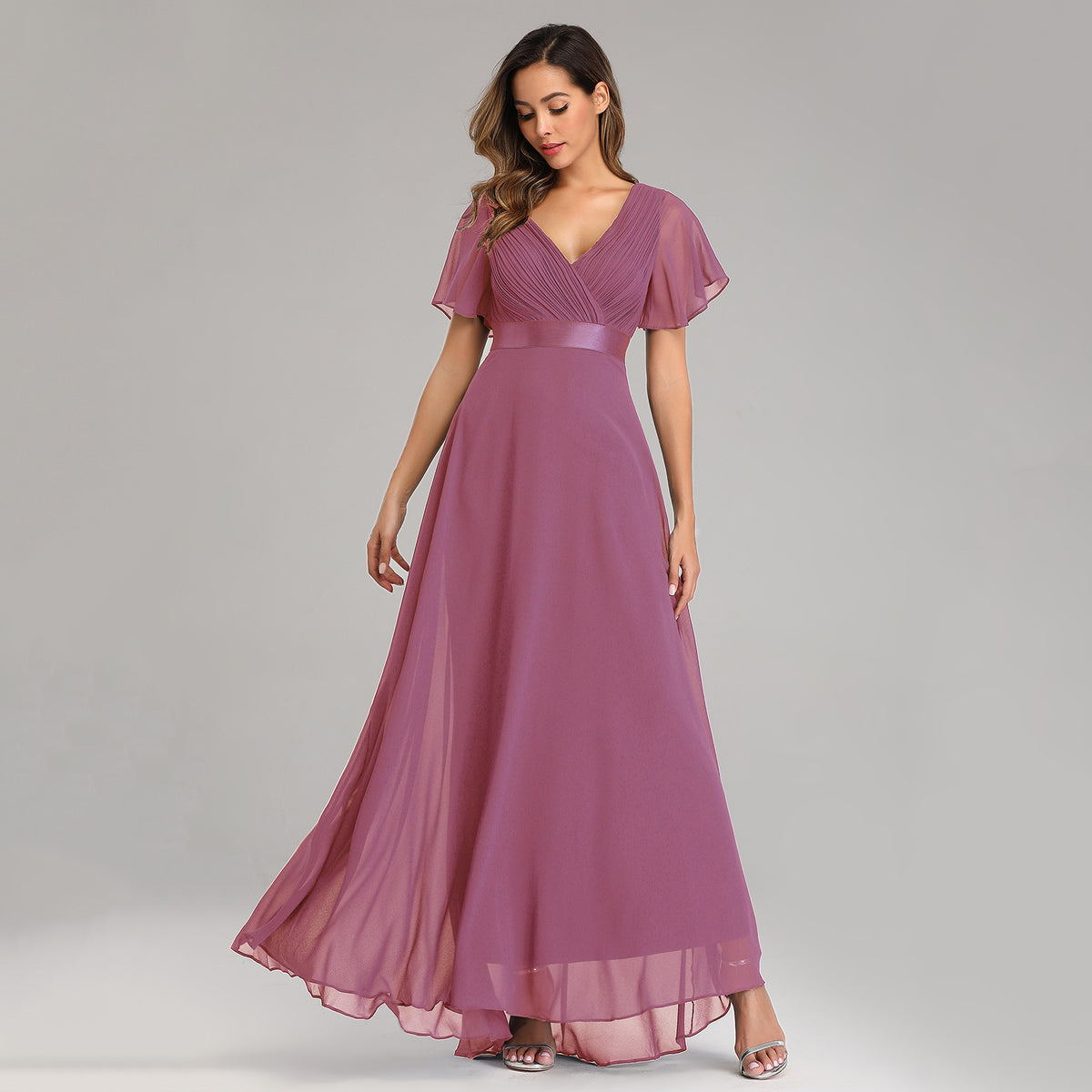 Elegant Trumpet Sleeve Chiffon Evening Dress
