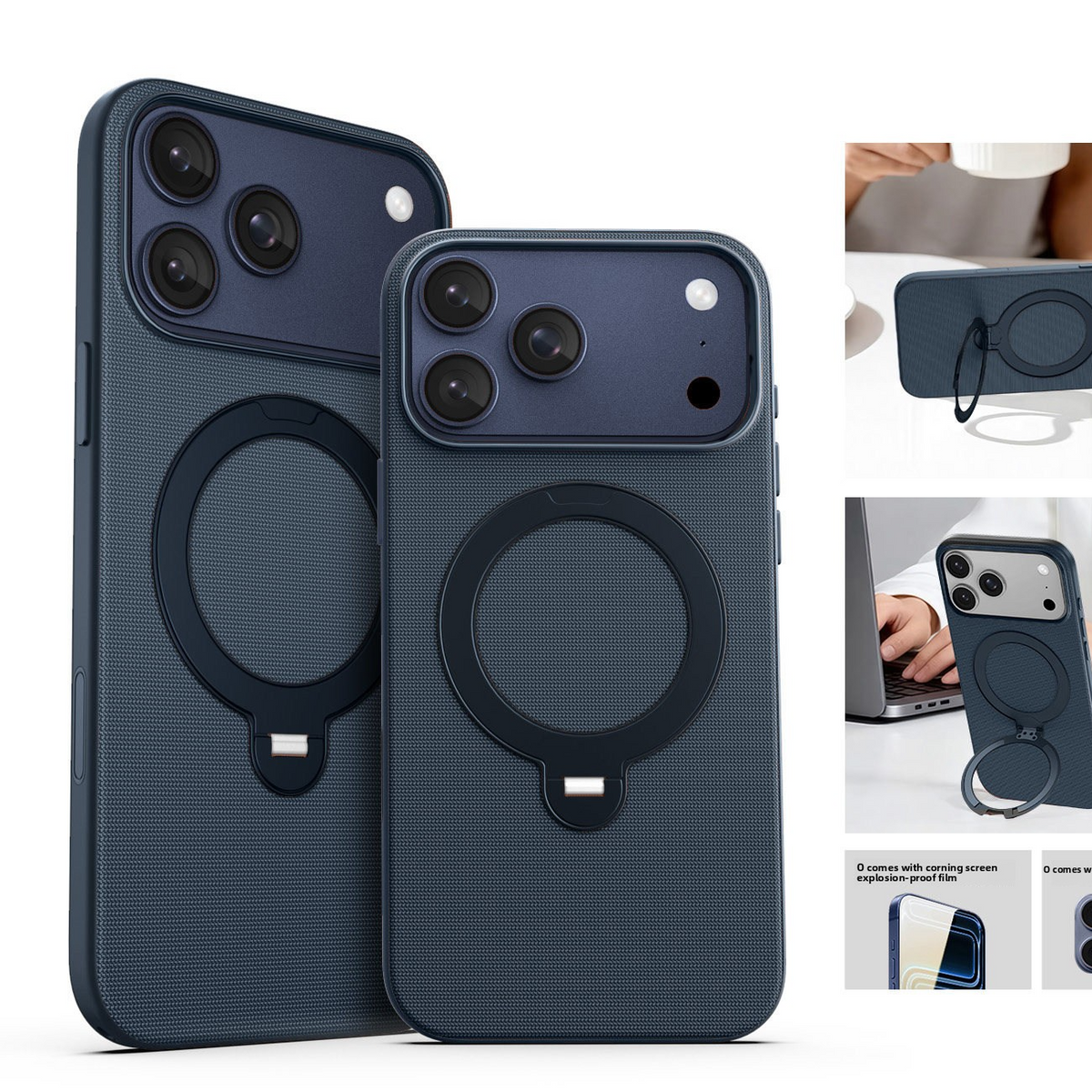 Magnetic Phone Case with Rotating Stand and Camera Button