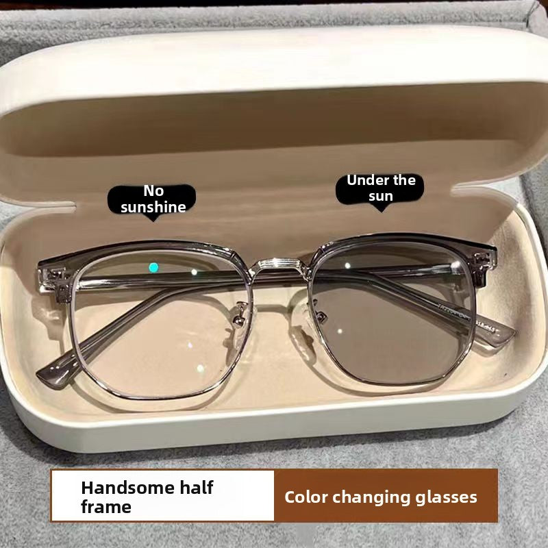 Retro Half-Frame Glasses with Anti-Blue Light Lenses