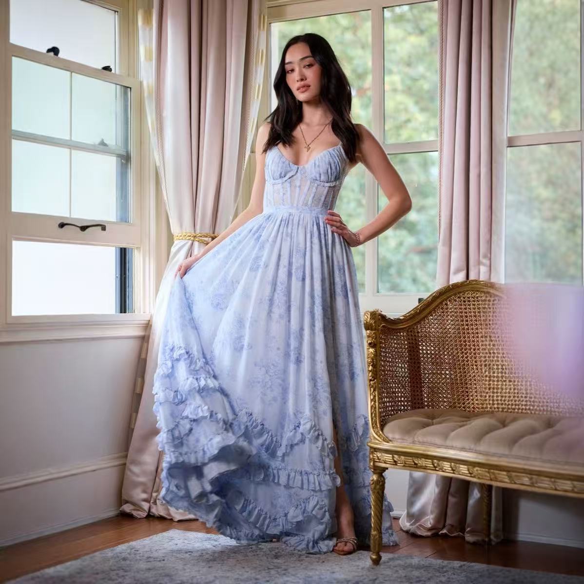 Women's Strapless Chiffon Maxi Dress
