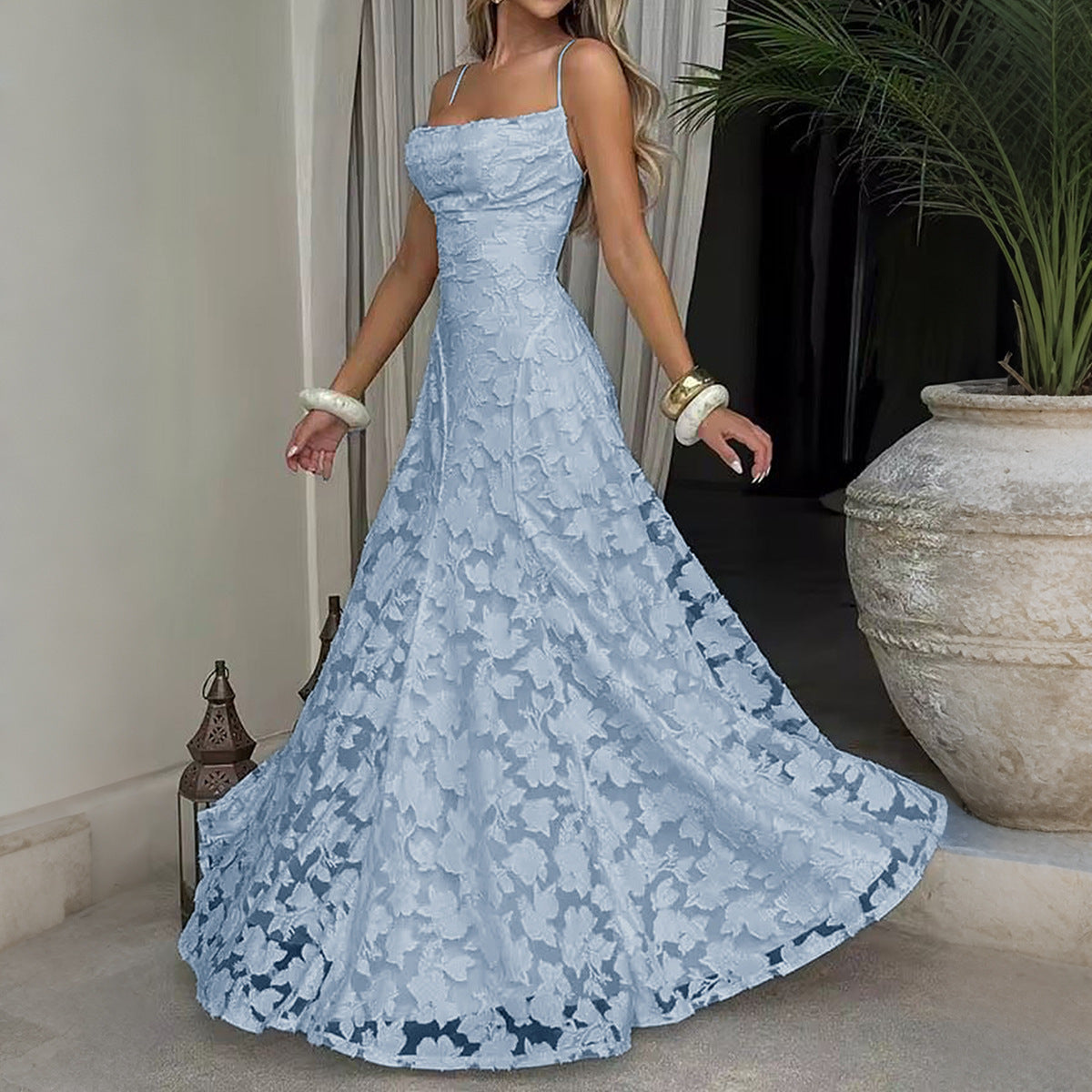 Elegant Suspender High Waist Long Dress