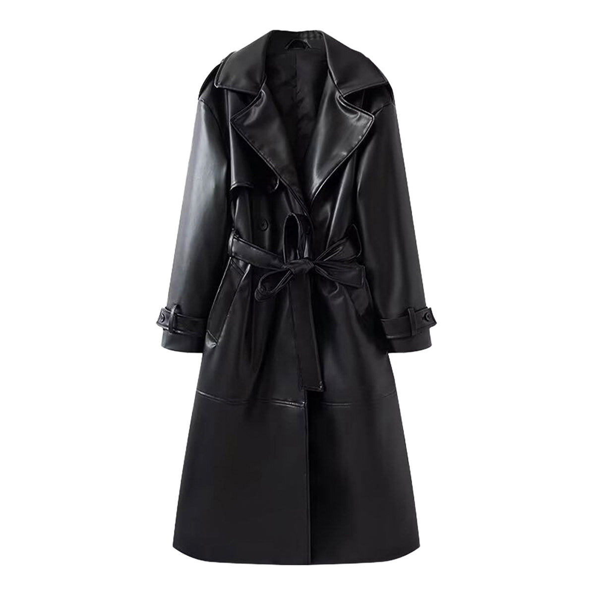 Women's Retro PU Leather Trench Coat