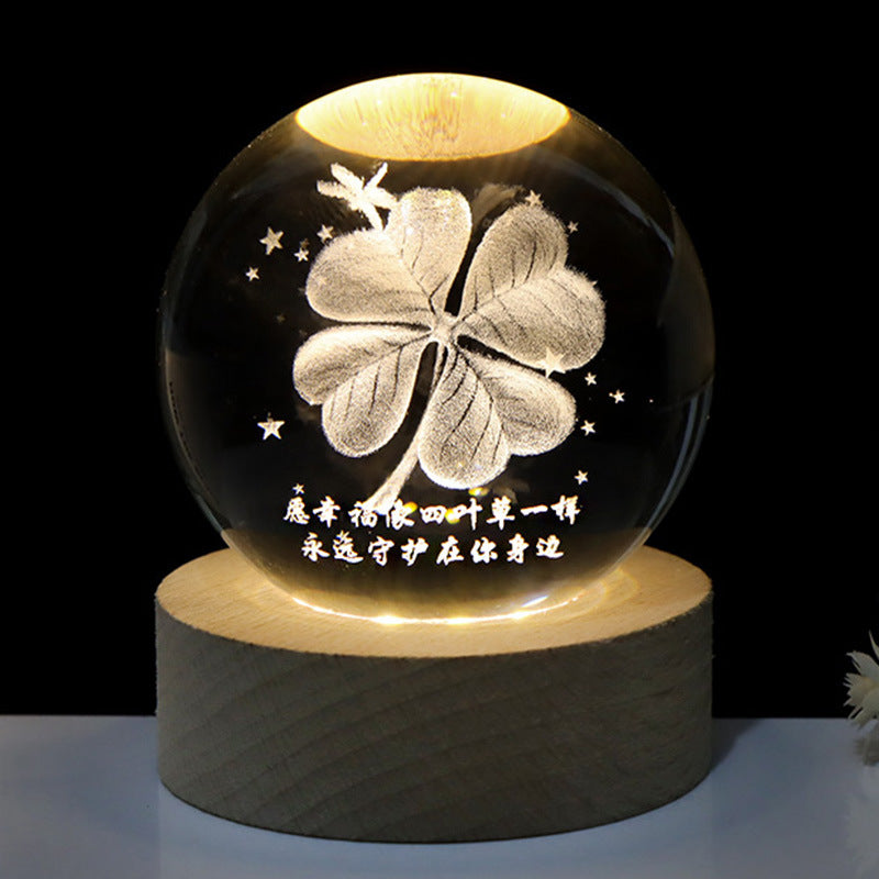 3D Engraved Crystal Ball Night Light with Warm Base
