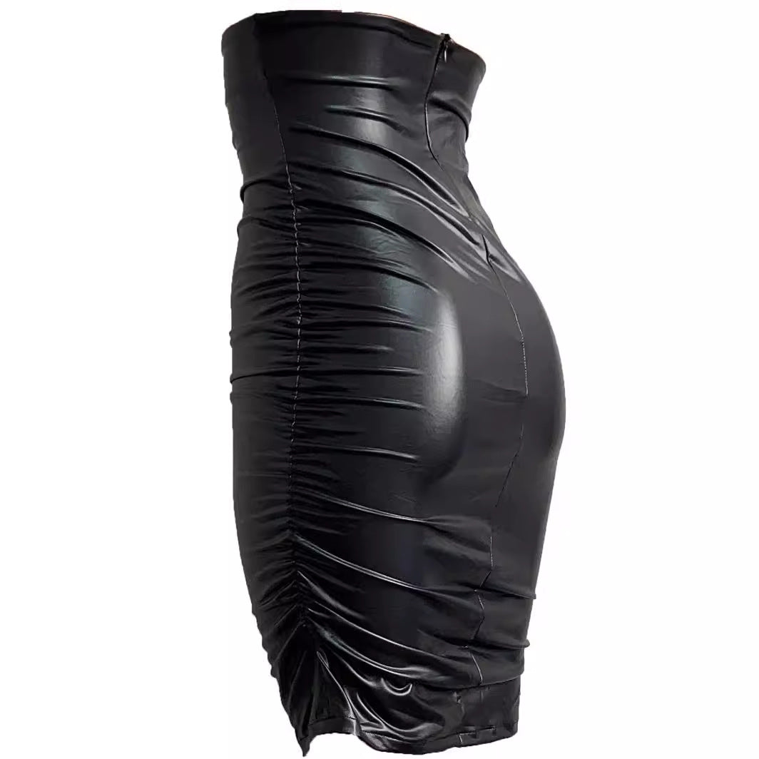 Womens PU Leather Bodycon Skirt