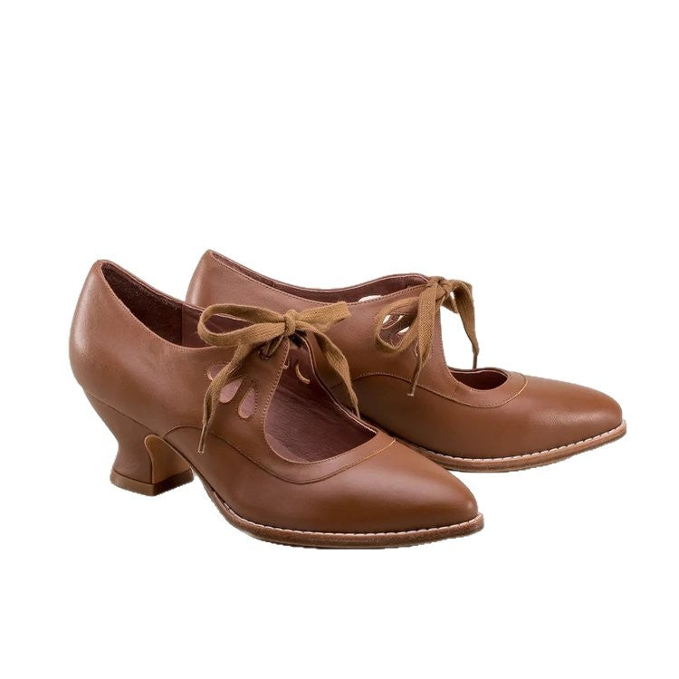 New Style Cut Out High-Heeled Lace-Up Large Size Women's Casual Shoes