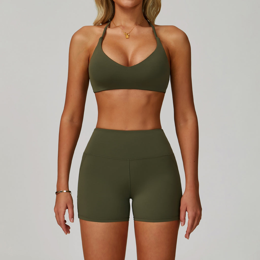 Womens Backless Yoga Fitness Set High-Intensity Sportswear