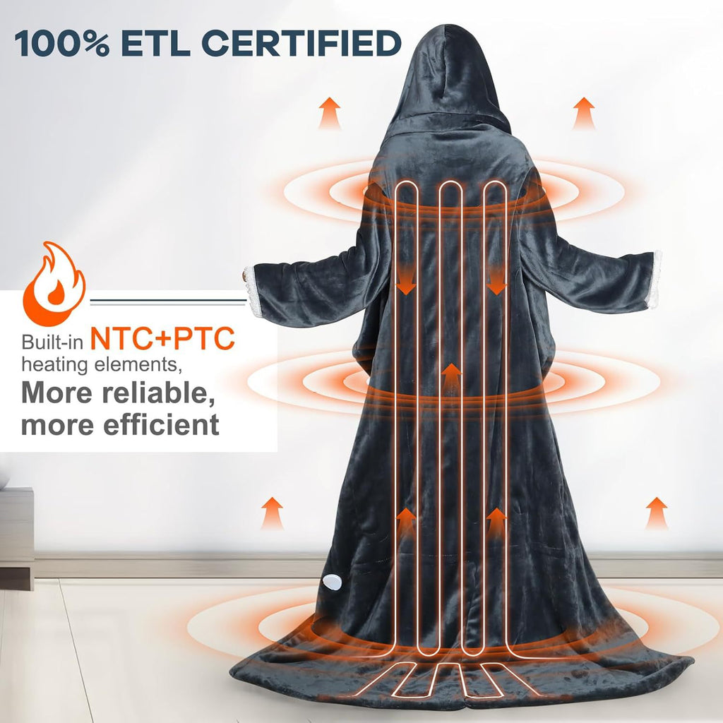 Wearable Electric Heating Blanket with Sleeves and Hood