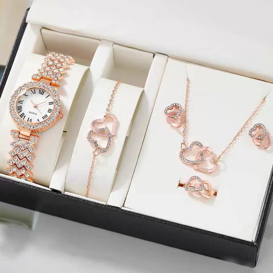 Elegant Starry Quartz Women's Watch with Matching Bracelet (Silver/Gold/Rose Gold)