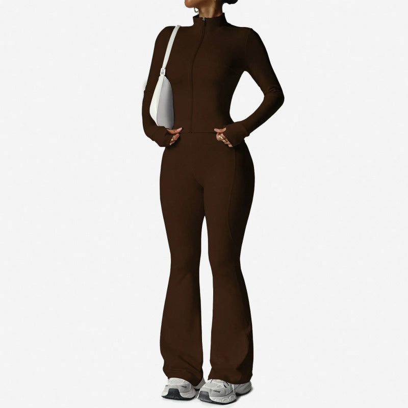 Women's Long Sleeve Yoga Set with Flared Pants