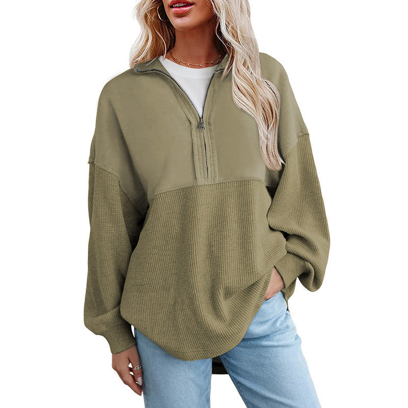 Womens Solid Color Lapel Sweatshirt