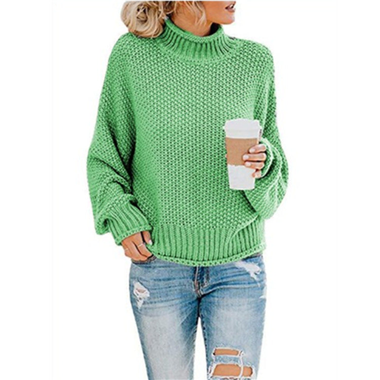 Womens Turtleneck Sweater Loose Fit Solid Color Oversized Knit Pullover