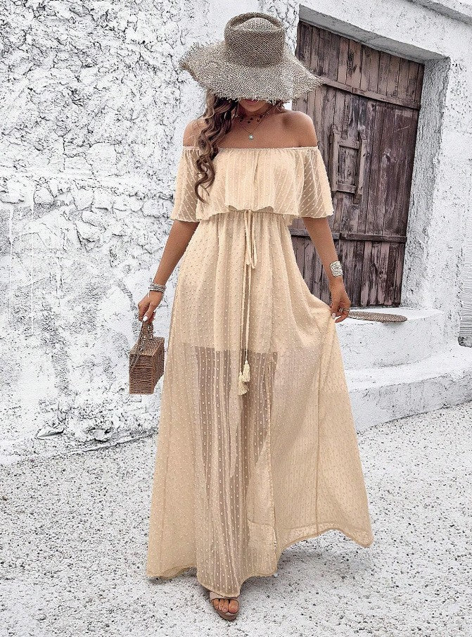 Sexy Off-Shoulder Fashion Solid Color Short-Sleeve Dress