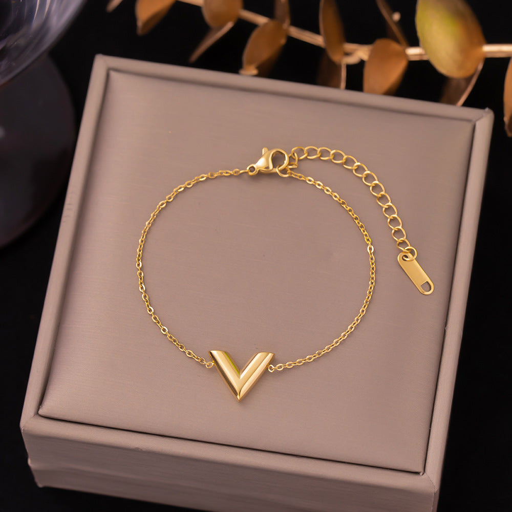 Women's Titanium Steel Inlaid Charm Bracelet Versatile Fashion Jewelry
