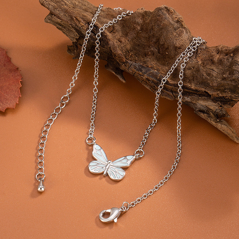Glow Butterfly Silver Plated Necklace