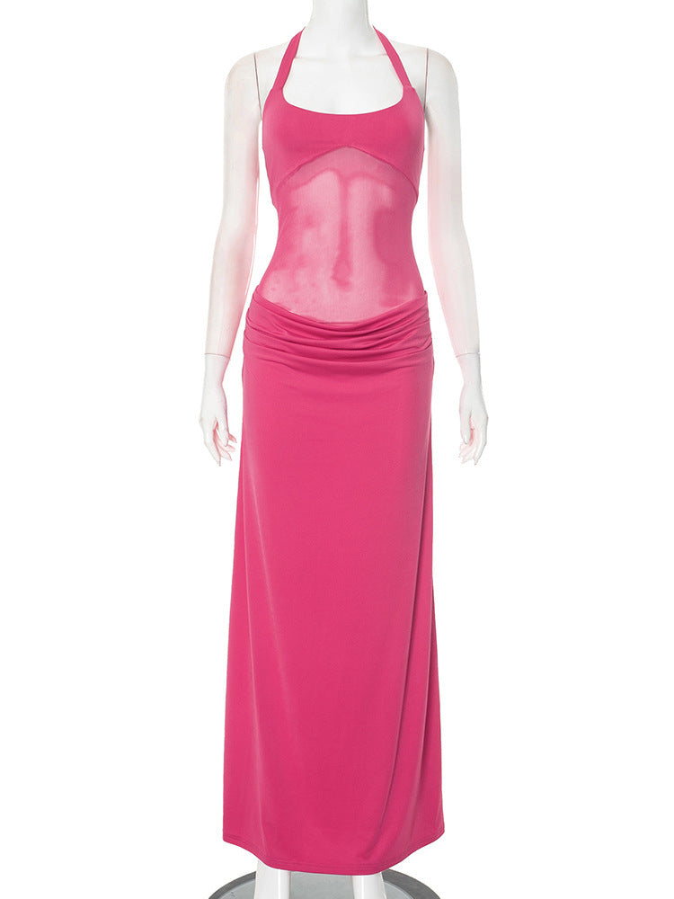 Women's Sleeveless Backless Halterneck Patchwork Bodycon Dress