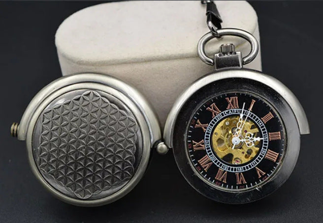 Engraved Mechanical Pocket Watch with Alloy Chain