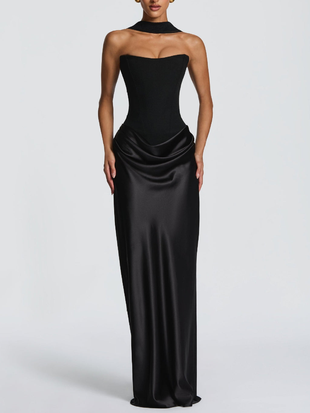 Satin Tie Waist Bodycon Long Dress