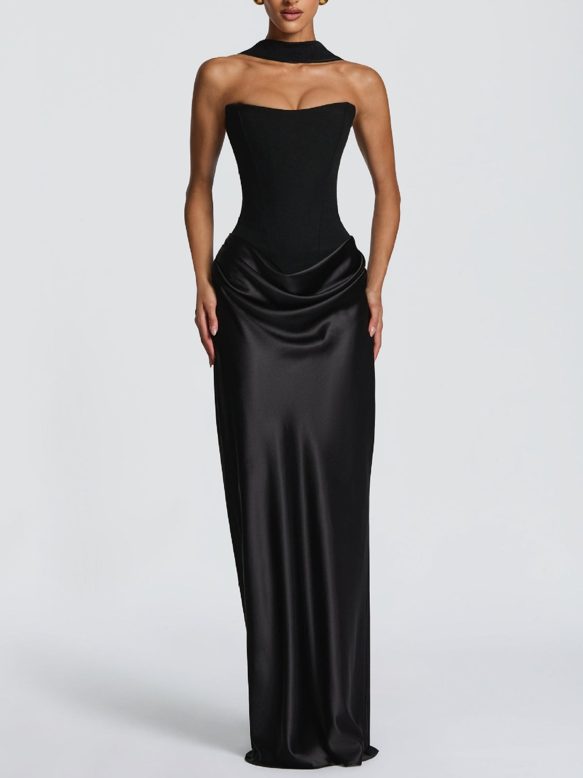 Satin Tie Waist Bodycon Long Dress