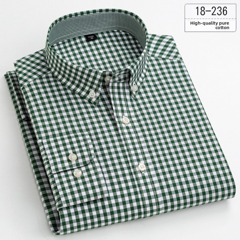 Mens Pure Cotton Plaid Long Sleeve Shirt