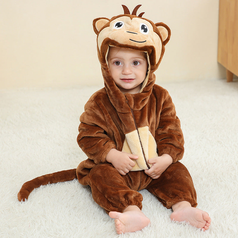 Animal Hooded Flannel Baby Jumpsuit
