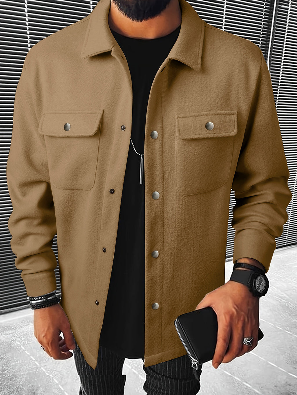 Men's Brushed Polyester Lapel Windproof Casual Jacket