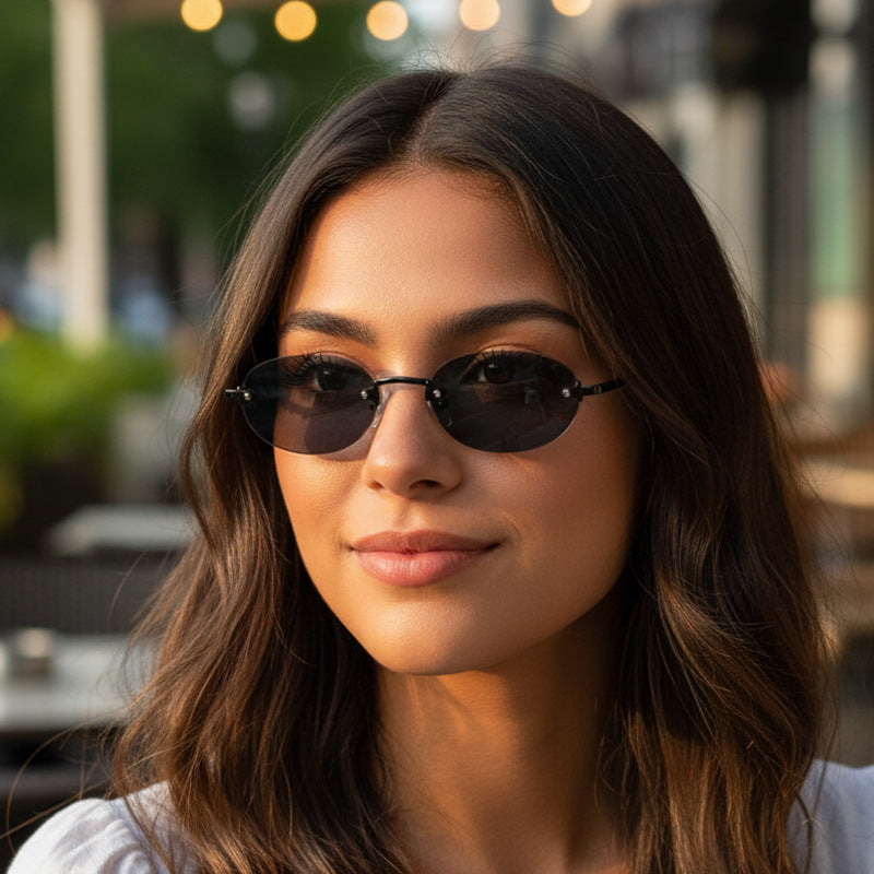 Fashion Oval Frameless Sunglasses UV400 Protection