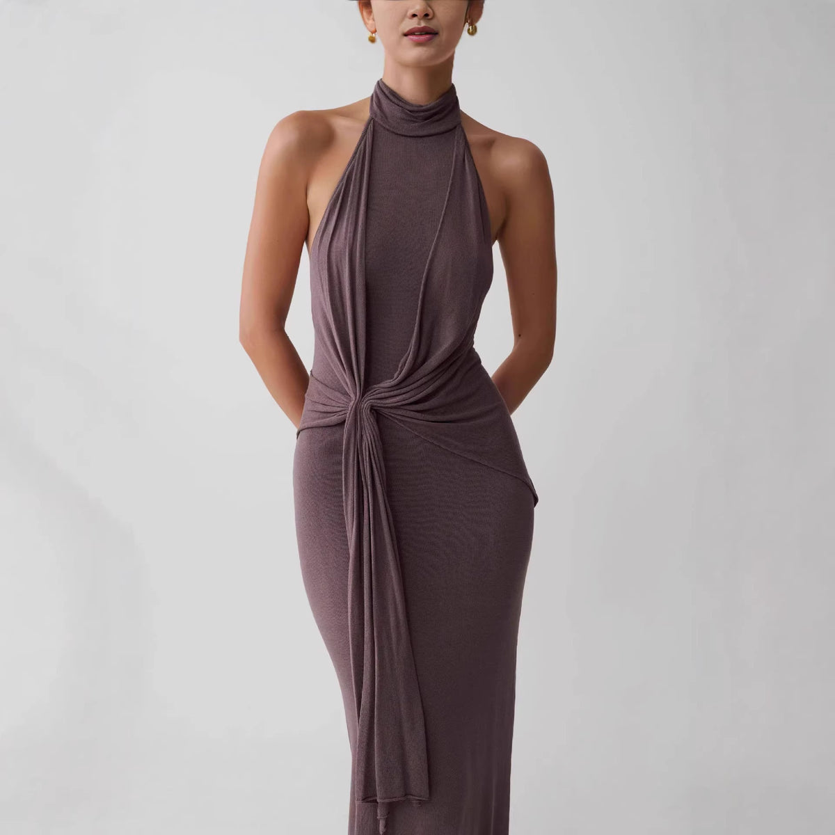 Elegant Twist Knot Halter Neck Evening Gown