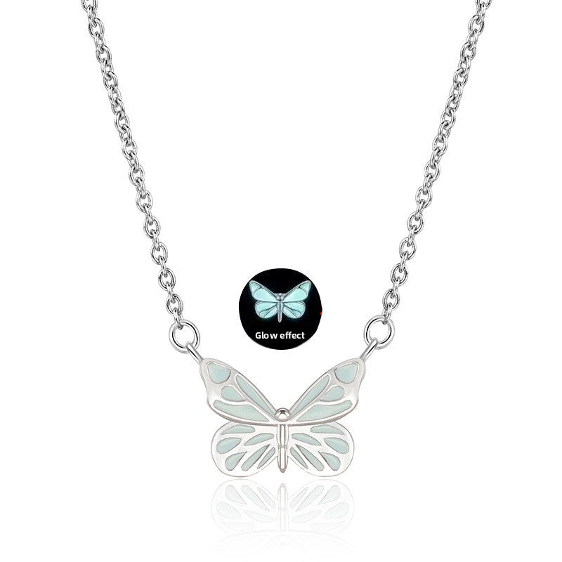 Glow Butterfly Silver Plated Necklace