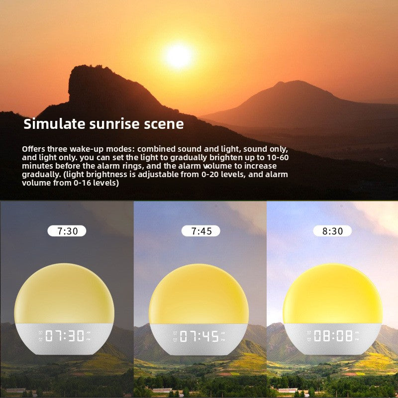 Multifunctional Sunrise Alarm Clock with White Noise and LED Ambiance
