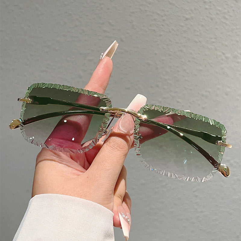Personalized Broken Shape Lens Rimless Square Frame Sunglasses