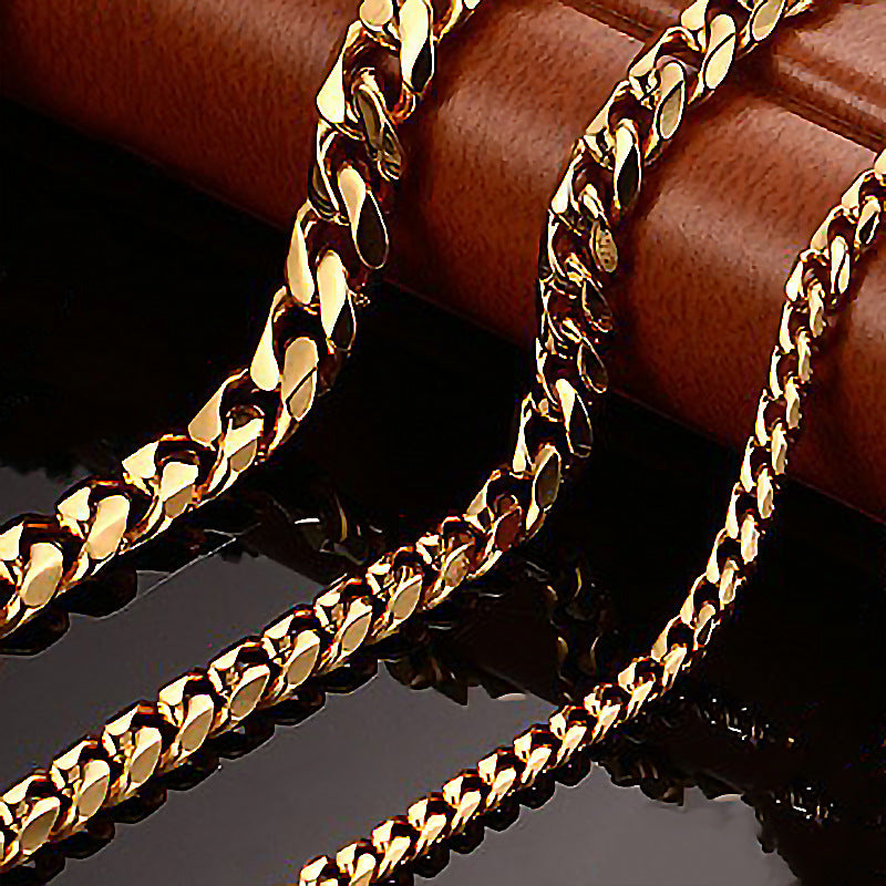 Six-Sided Mill Cuban Chain Necklace Bracelet Stainless Steel Hip Hop Jewelry