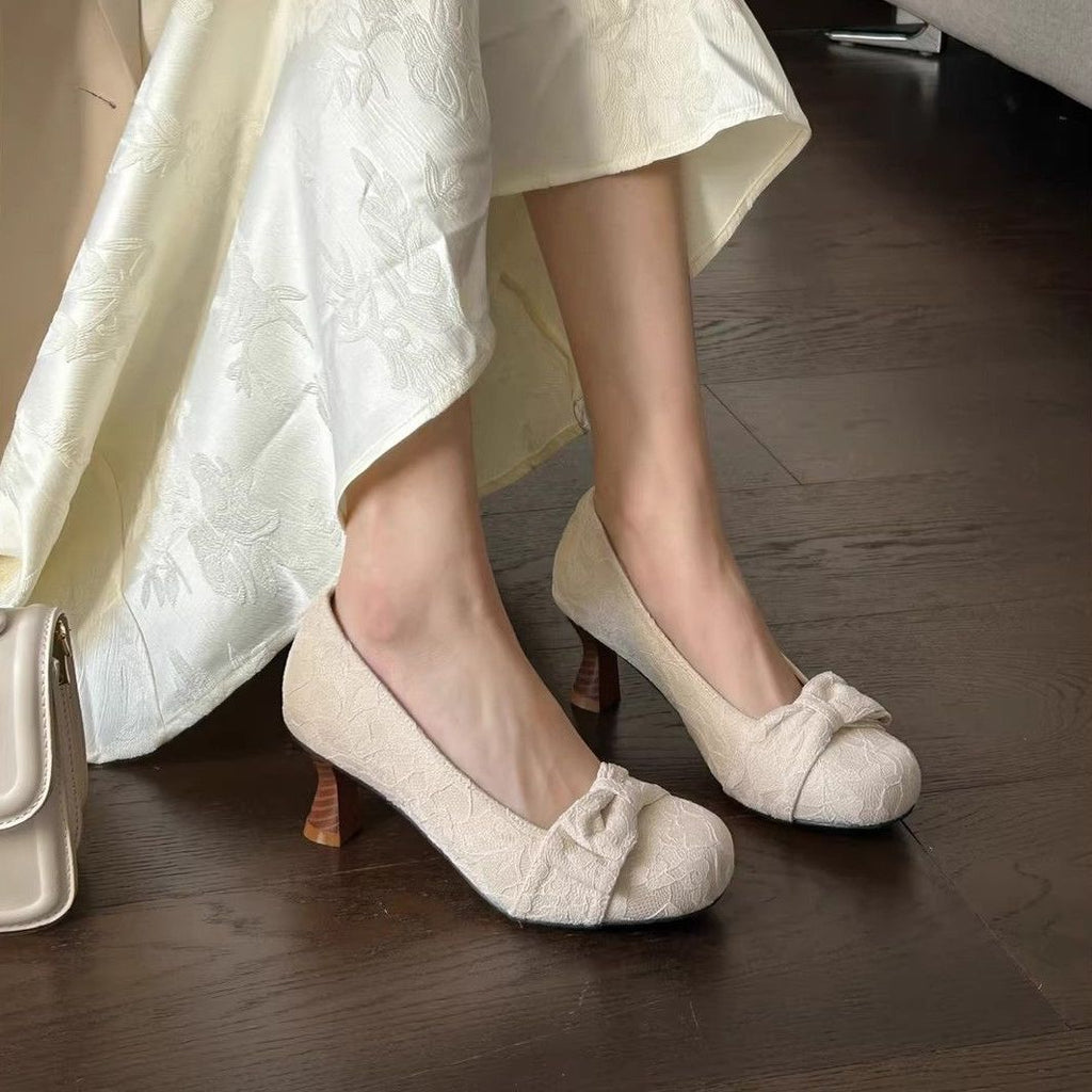 French Style Lace Mary Jane Shoes with Bow