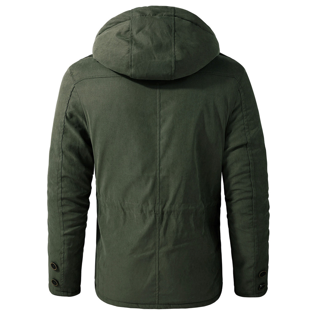 Mens Hooded Cotton Jacket with Multiple Pockets