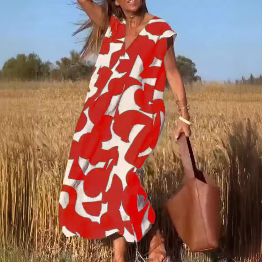 Women's Summer V-Neck Sleeveless A-Line Long Dress