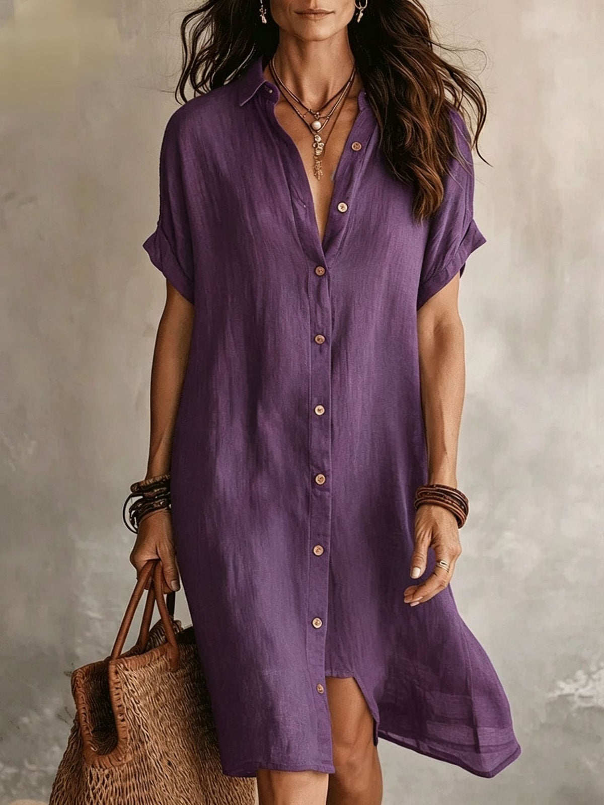 Women's Casual Solid Color Cotton Linen Dress