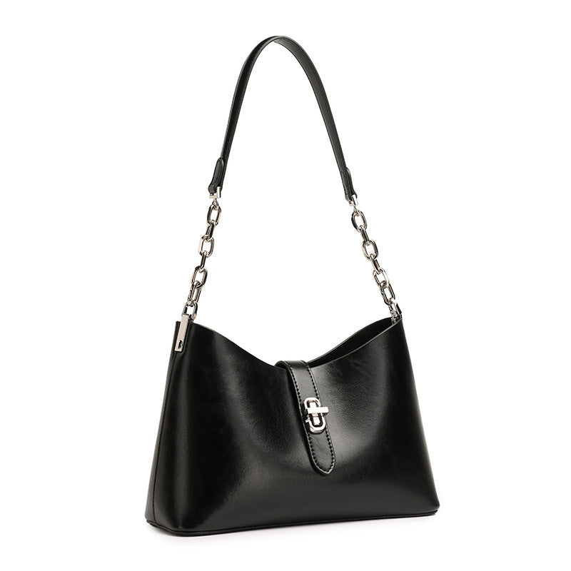 Genuine Leather Twist-Lock Crossbody Bag