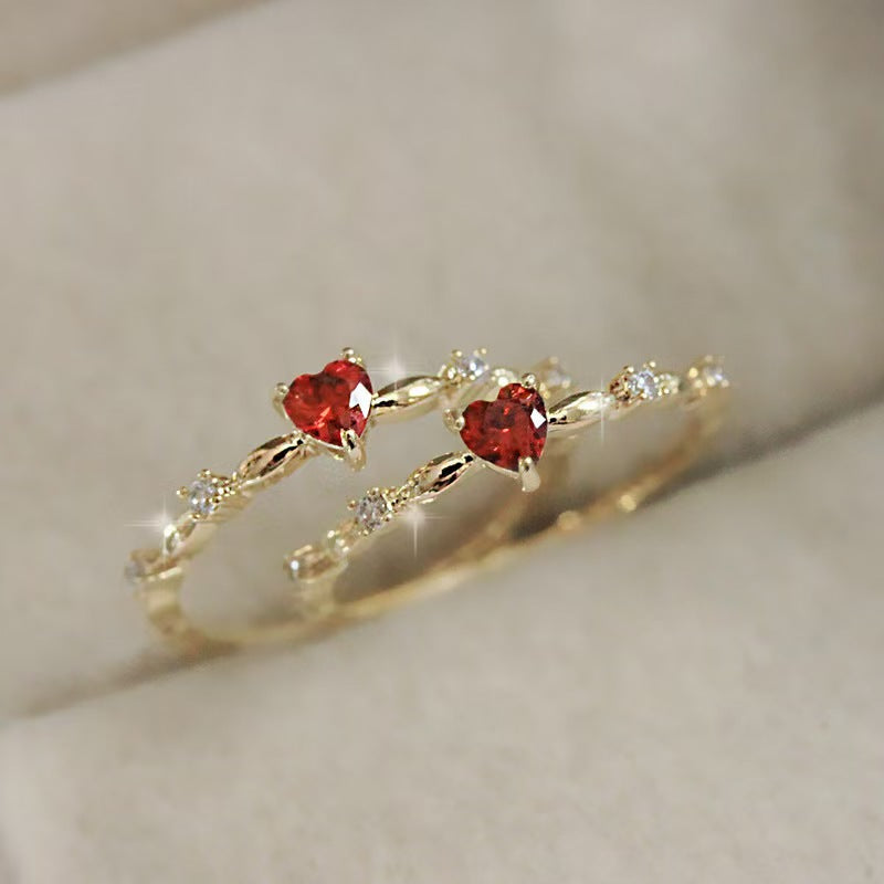 Heart Shaped Copper Ring with Red Inlay