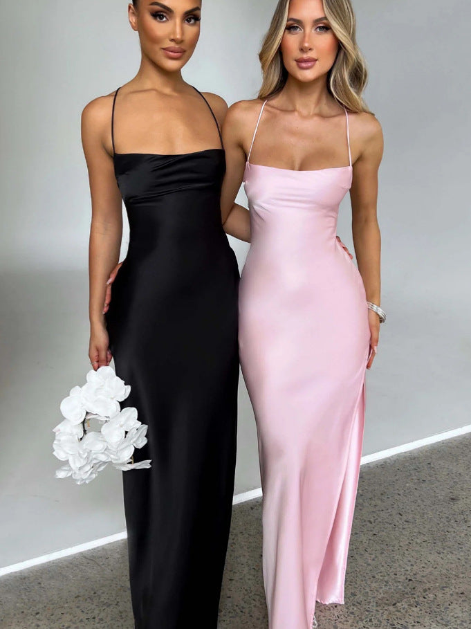 Sleeveless Strap Backless Long Dress