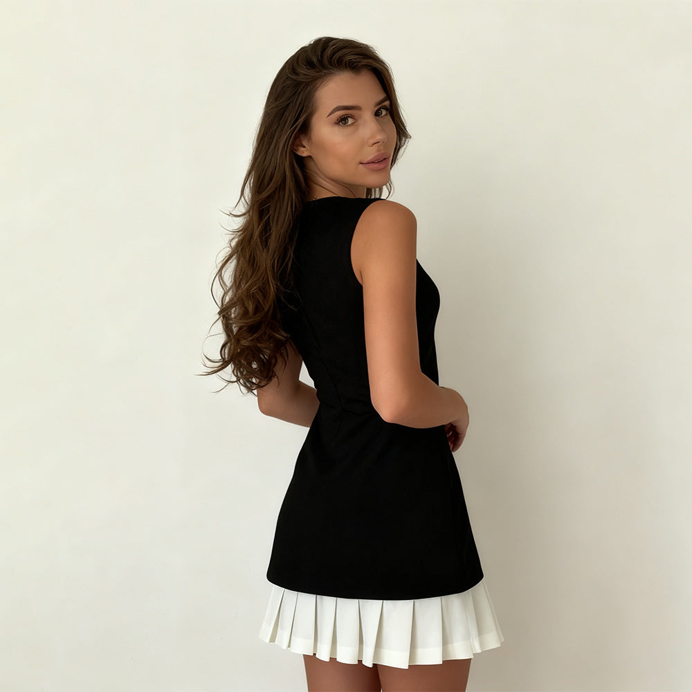 Womens Sleeveless Pleated Dress