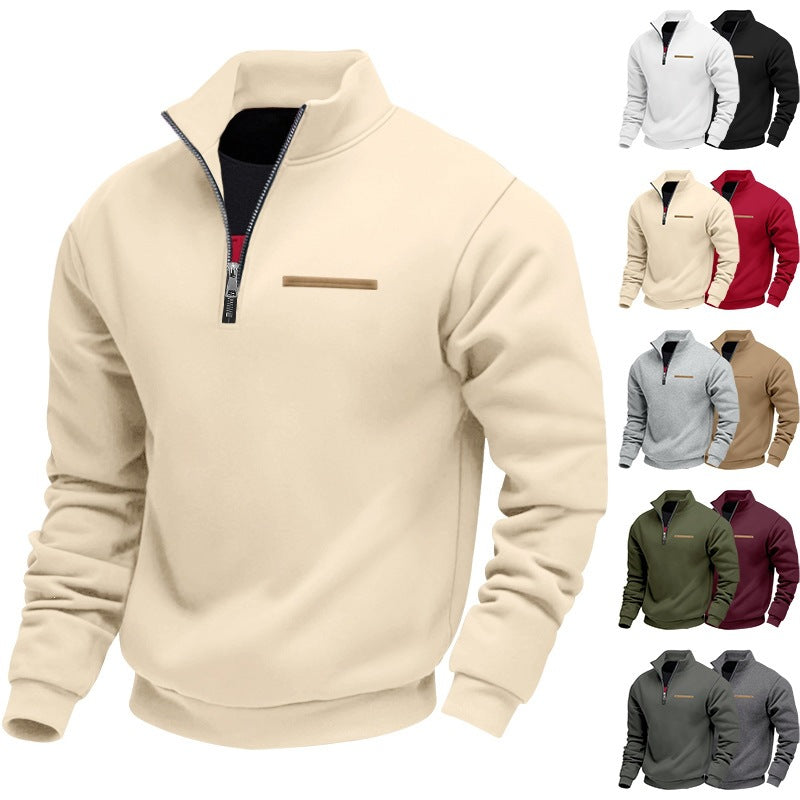 Men's Heavy Fleece Half-Zip Stand Collar Sweatshirt