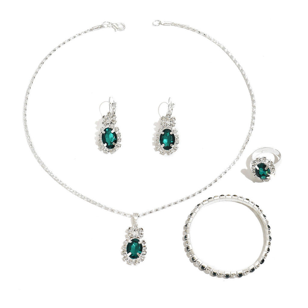 Water Drop Rhinestone Jewelry 4-Piece Set